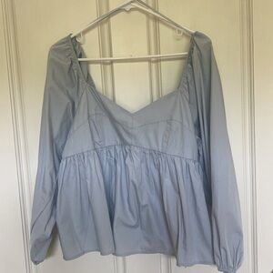 Banana Republic Blue Puff Sleeve Peplum Blouse